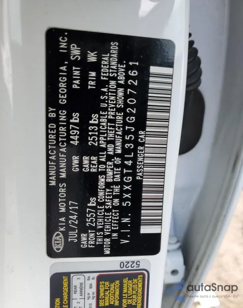 2018 Kia Optima Lx z USA, uszkodzony, nr VIN 5XXGT4L35JG207261